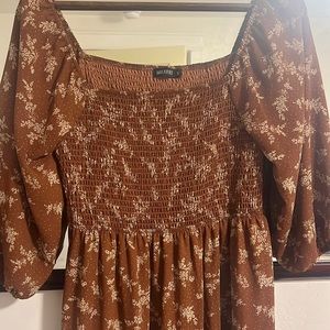 Brown Floral Tiered Dress